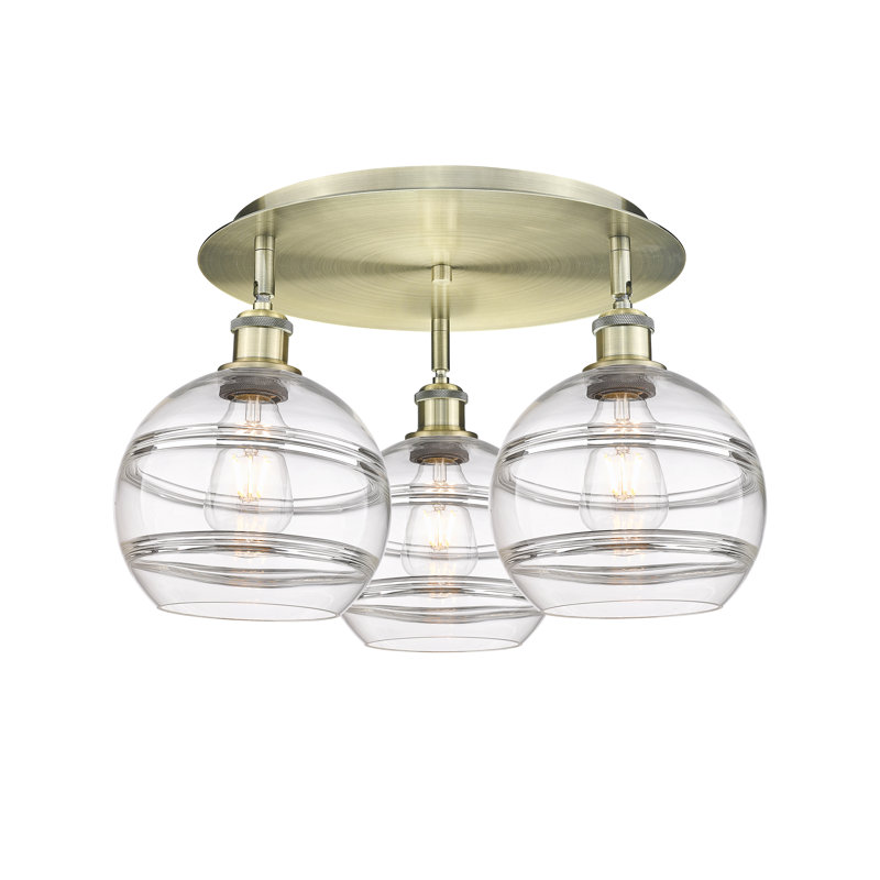Plafonnier semi-encastré Glassoff, Laiton antique, Transparent, H 10,88 po x l 19,75 po x P 19,75 po
