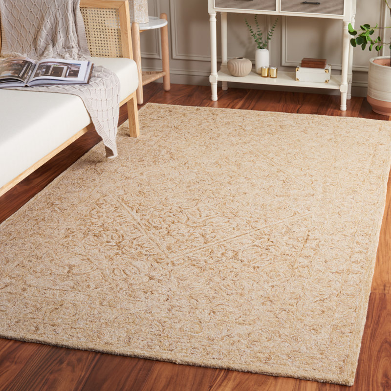 Gold and Ivory Hand Tufted Wool Rectangular Rug