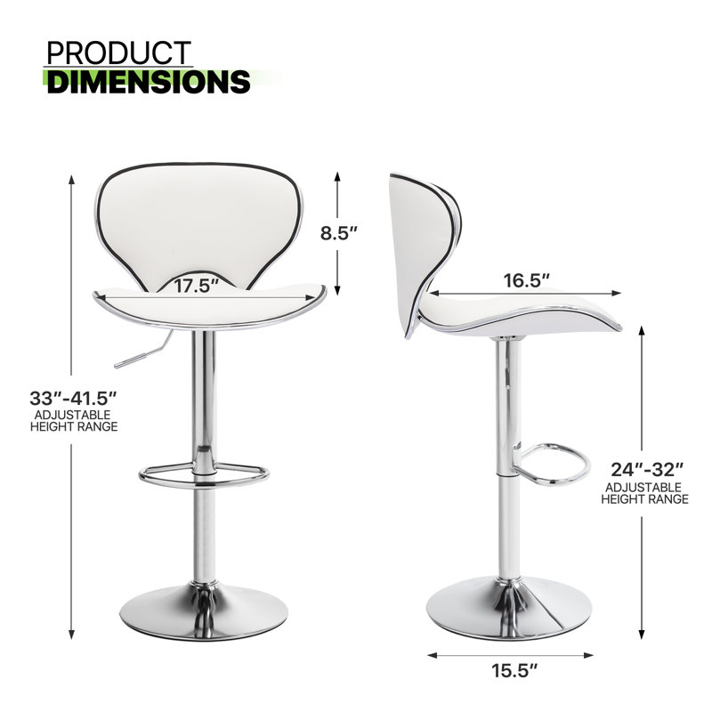 Enyeart Swivel Adjustable Height Bar Stool, White Faux Leather