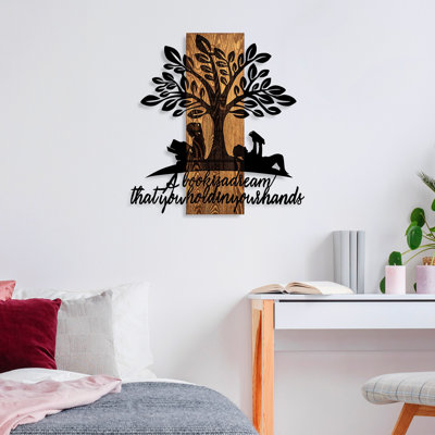 Elegant Decorative Wooden Wall Accessory, Walnut & Black, 21.3 x 22.4 inches | 100% Real Wood (Thickness: 1.2 inches) & Metal (Thickness: 0.06 inches) | Unique Color Variations, Perfect for Home Décor & Modern Spaces