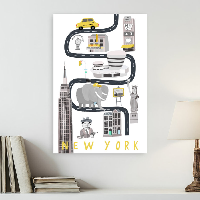 Whimsical New York Journey Playful Whimsical Abstract Elephant Architecture City Wall Art Print 1 Piece Wrapped Canvas Wall Art
