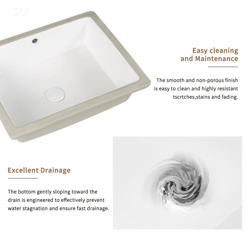 Lavabo de salle de bain moderne encastré en céramique blanche avec trop-plein, durable et facile à nettoyer pour les salles de bain contemporaines.