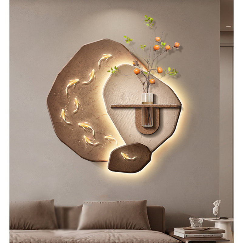 Décoration murale zen poisson jouant sur le grès, H 31,5 po x l 31,5 po x P 1,18 po