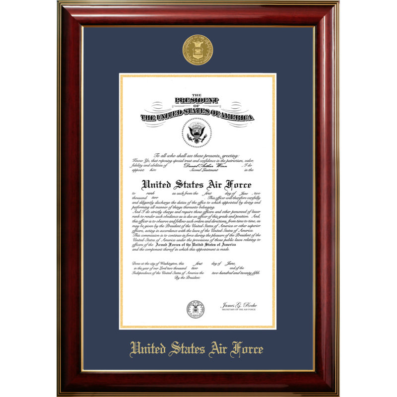 Cadre photo classique air force certificate, 10 po x 14 po, Bourgogne / bleu