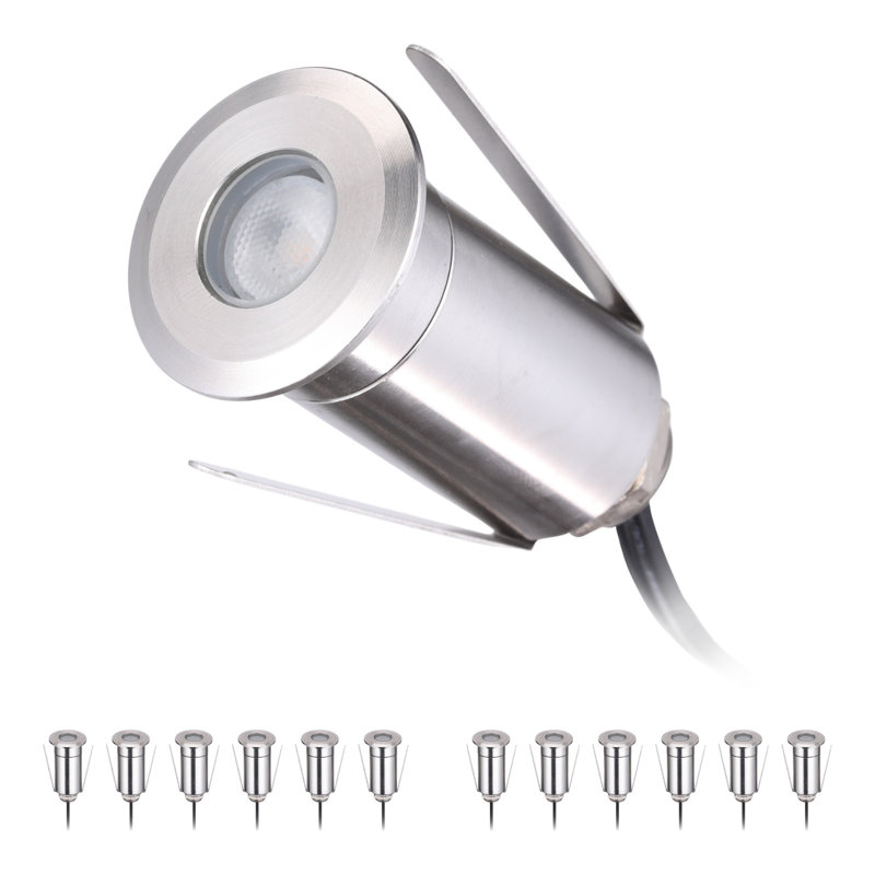 Spot encastré basse tension de 1 po pour terrasse, ouverture carrée plate, 12-24 V CA/CC, en acier inoxydable, étanche IP67, blanc chaud 3000 K.