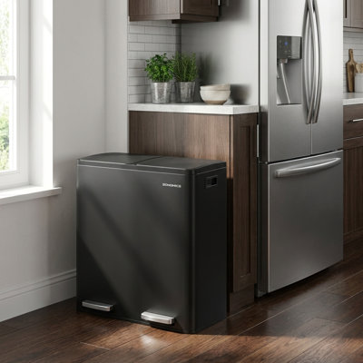 2 x 8 Gallon Stainless Steel Dual Compartment Trash Can Set With Inner Buckets And Trash Bag