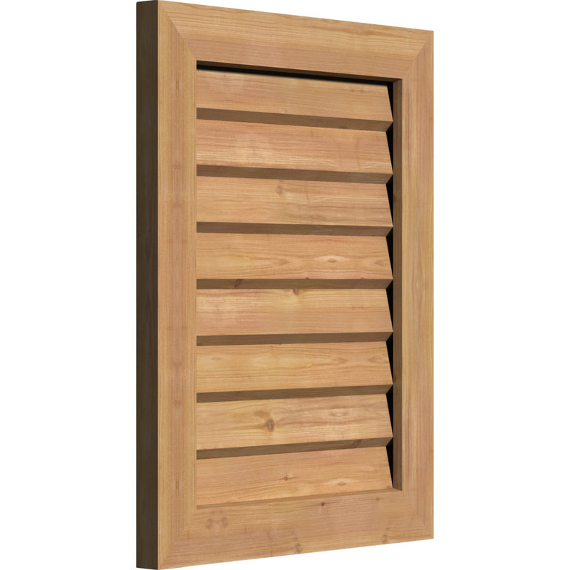 Évent vertical vertical en bois non fonctionnel avec cadre décoratif, Cèdre rouge de l'Ouest brut (lisse)