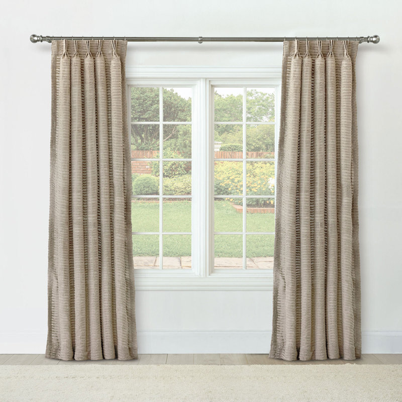 Yearling Pleated Sheer Semi Sheer Curtain, 20" x 120", Flax