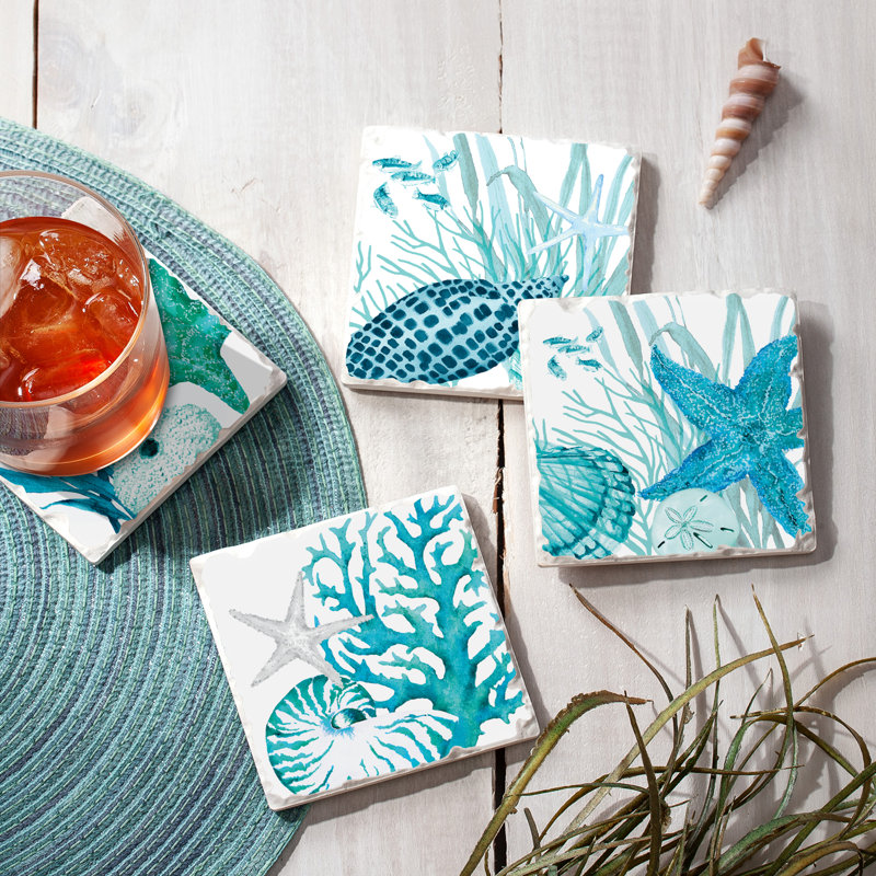 Stoneware Square 4 Piece Coaster Set