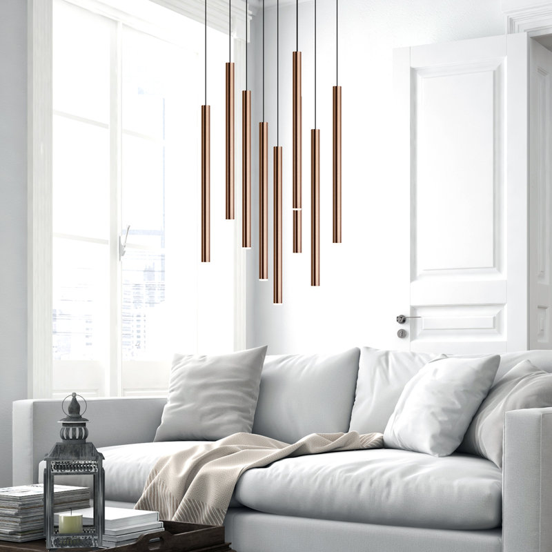 Luminaire suspendu cylindrique à 9 lumières DEL Baileyton, Cuivre