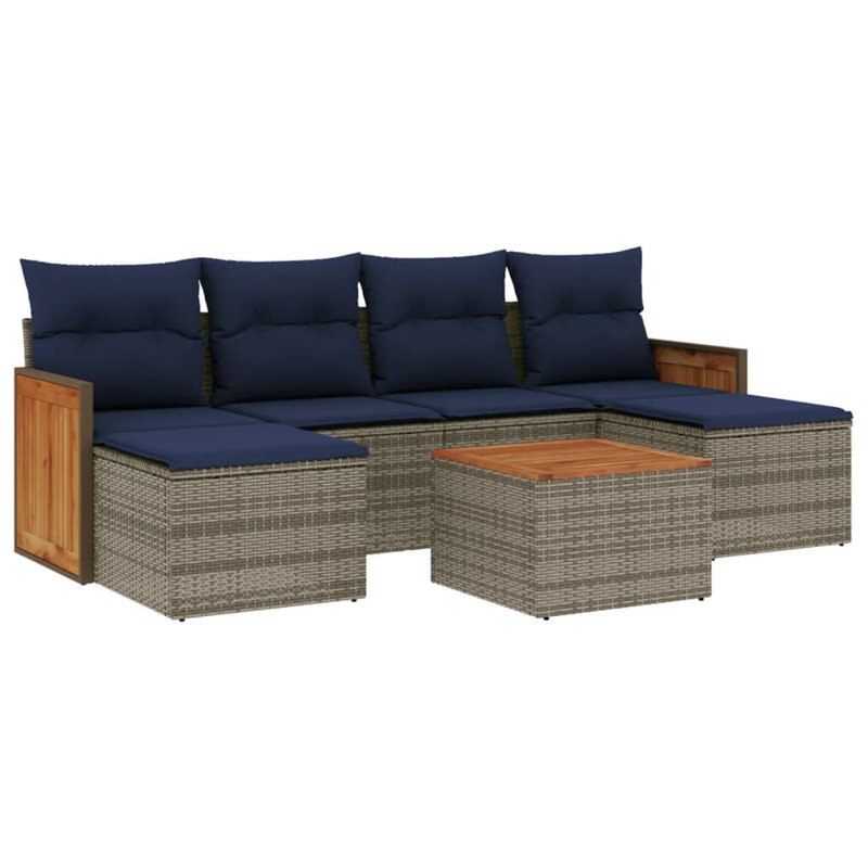  Ensemble de canapé de patio 7 pièces avec coussins en rotin de polyester gris