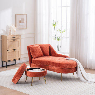 Fauteuil de 58 po en chenille d'intérieur avec accoudoir gauche et coussin lombaire.