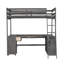 Lit mezzanine simple avec bureau en U, tiroirs et bacs de rangement brun antique