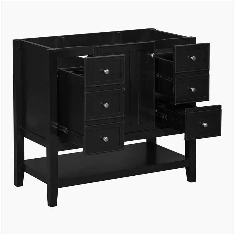 36" Gray Solid Wood and MDF Freestanding Bathroom Vanity Cabinet
