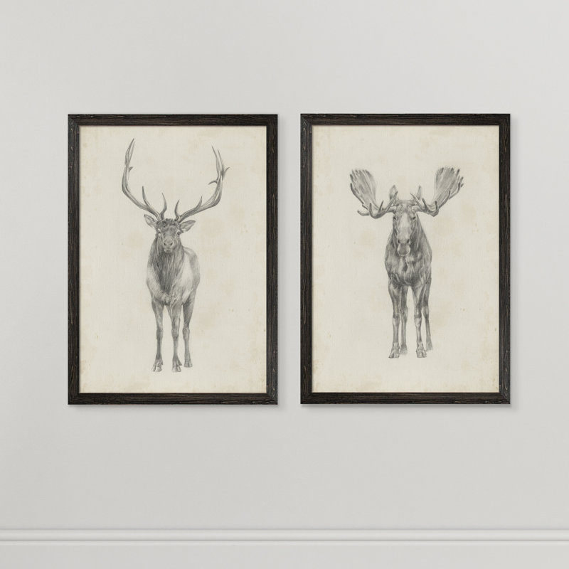 «Moose Study» par Antonyus Bunjamin (Abe), ensemble de 2 reproductions d'art sur toile, H 24 po x l 18 po, Toile encadrée