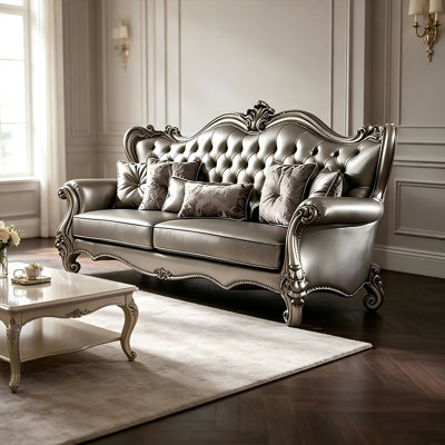 Antique Silver  Leatherette Traditional Sofa