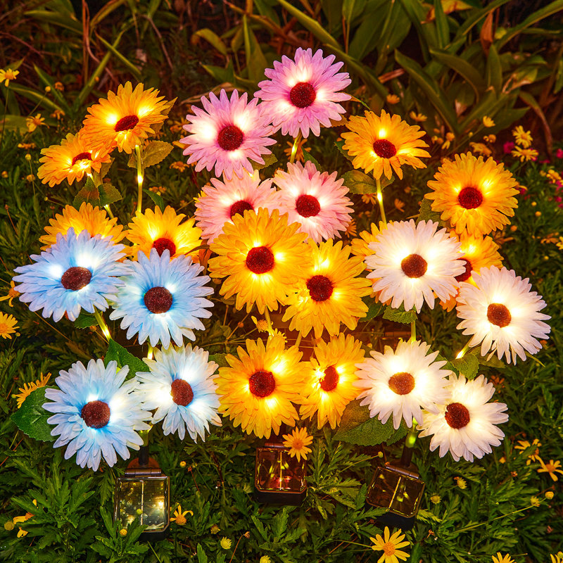 Colorful Solar Daisy Flower Garden Lights, 4 Pack
