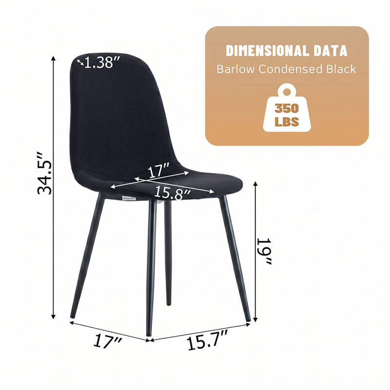 Upholstered Side Chairs With Metal Legs,Armless Dining Chair For Living Room,Kitchen,Dining Room, 4, Black