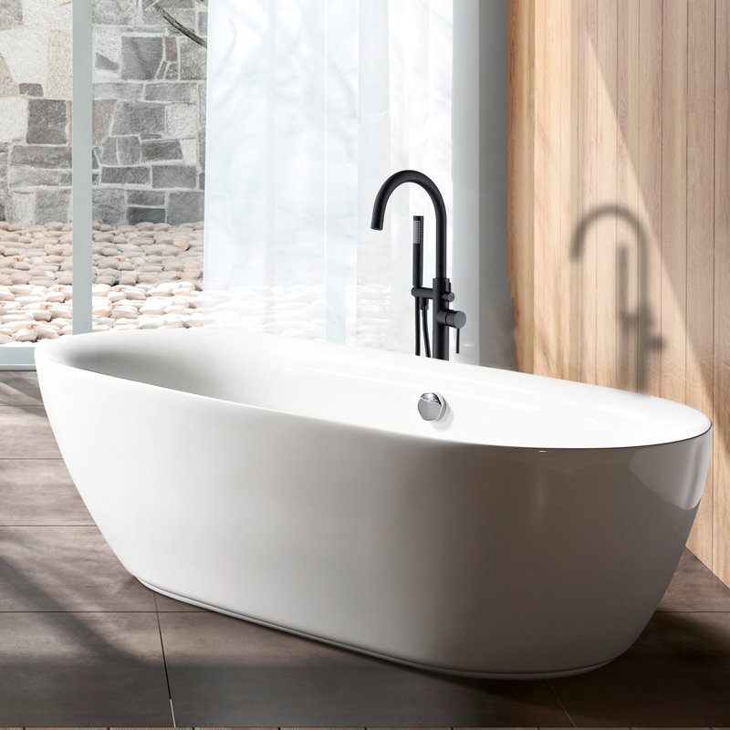 Robinet de baignoire autoportant noir mat avec douche à main, 15 po Dimensions de la douche moderne