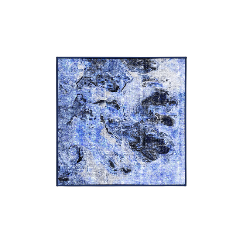 Tapis bleu en chenille / polyester tissé à la machine à motif abstrait Kiona, Carré 4 pi