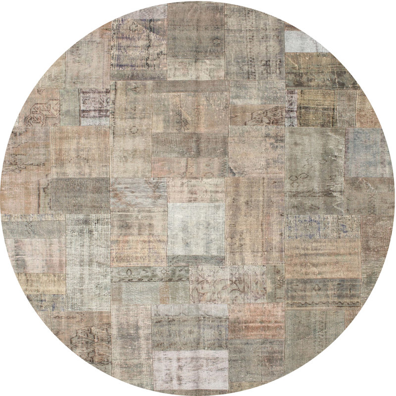 Tapis gris/beige/brun contemporain, Rond 5 pi