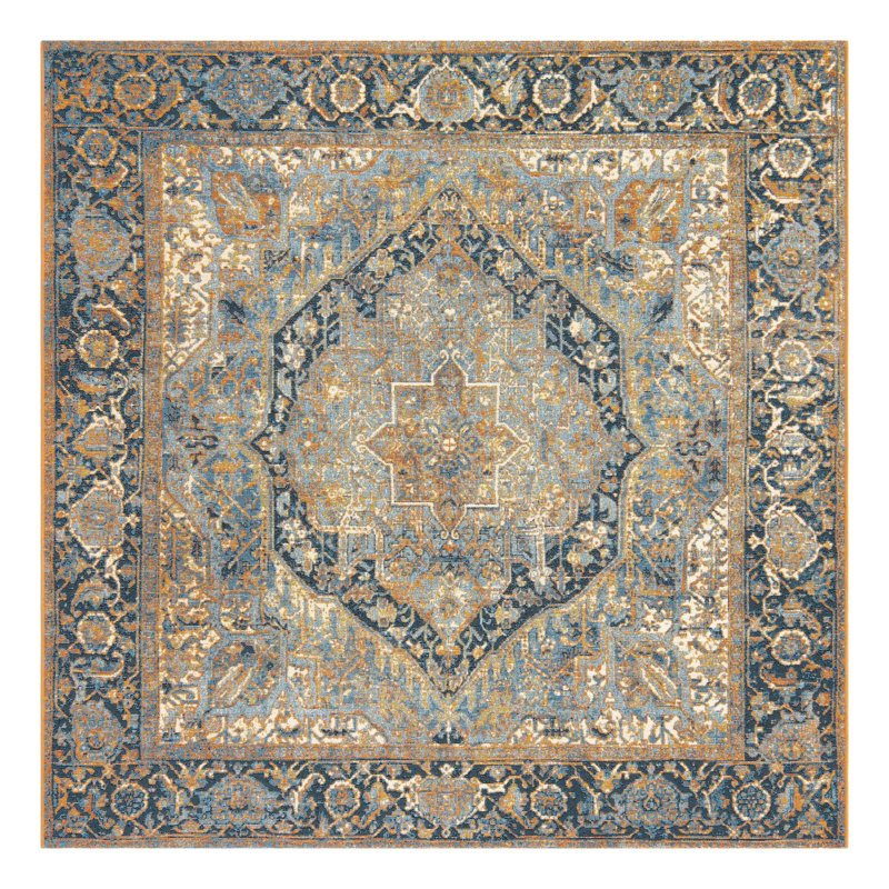 Blue Nosara Indoor/Outdoor Traditional Rug, Square 6'