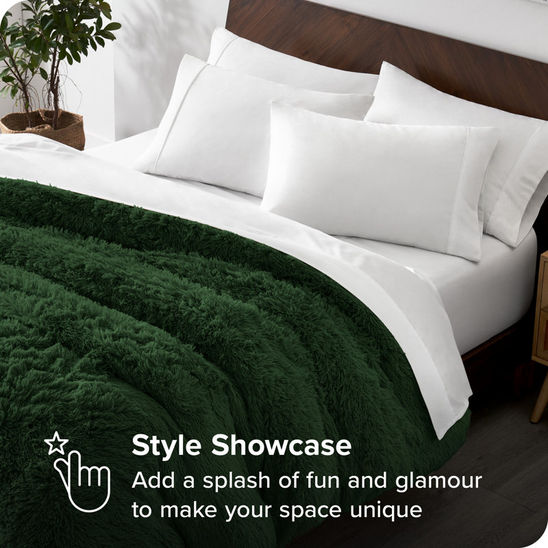 Forest Green Shaggy Faux Fur Plush Duvet Cover