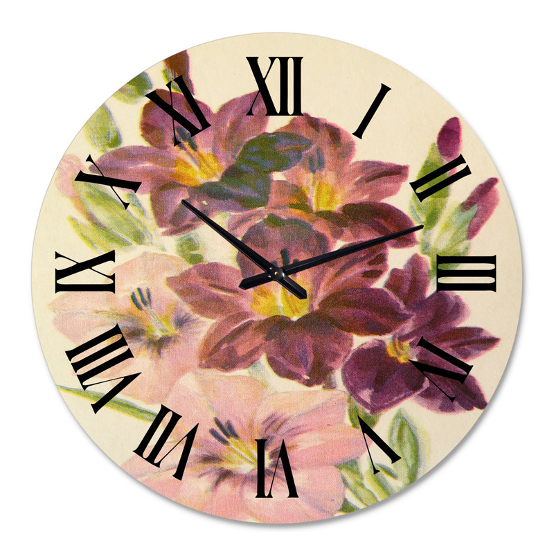 Glaïeul rétro rose clair et foncé - horloge murale traditionnelle, Surdimensionné