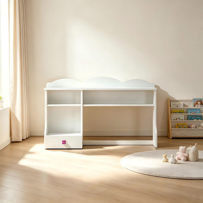 Bureau en bois blanc avec tiroirs de rangement