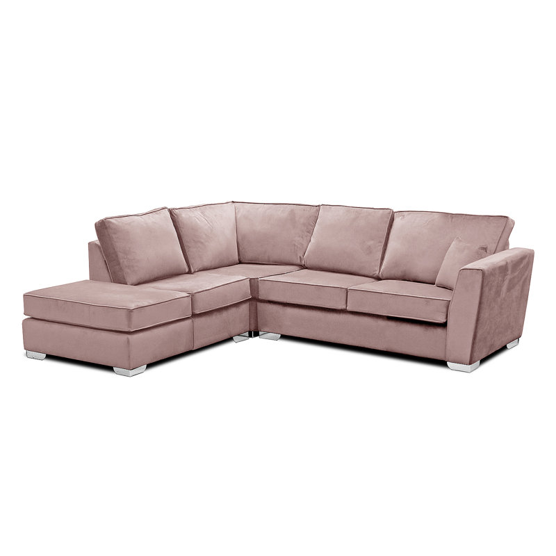 Quade 5 Seater Velvet Sofa & Chaise, Left Hand Facing, Dusky Pink
