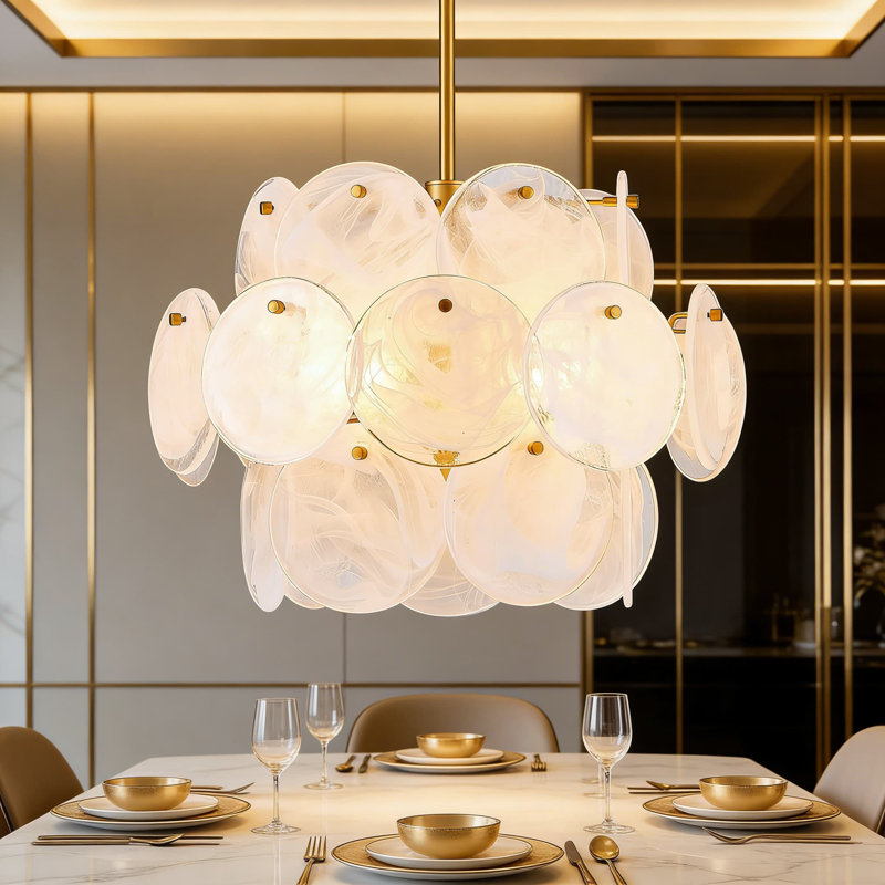 Lustre moderne en verre à 3 niveaux avec finition dorée, hauteur de suspension réglable et éclairage à intensité variable pour la salle à manger, le vestibule, la chambre à coucher et le vestibule