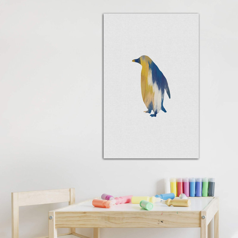Pingouin bleu et jaune - impression d'art graphique, H 60 po x l 40po x P 1,5 po, Toile tendue