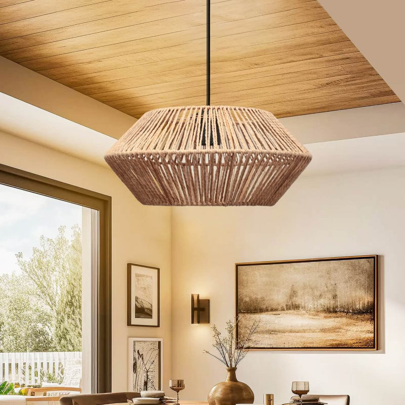 Lustre réglable élégant, structure en métal, hauteur de 20 à 31,5 pouces | Plaque de base de 4,5 po, capuchon de 12,6 po | Douille E27 de 40 W maximum (ampoule non incluse) | Finition naturelle élégante pour un décor moderne, indice de protection IP20