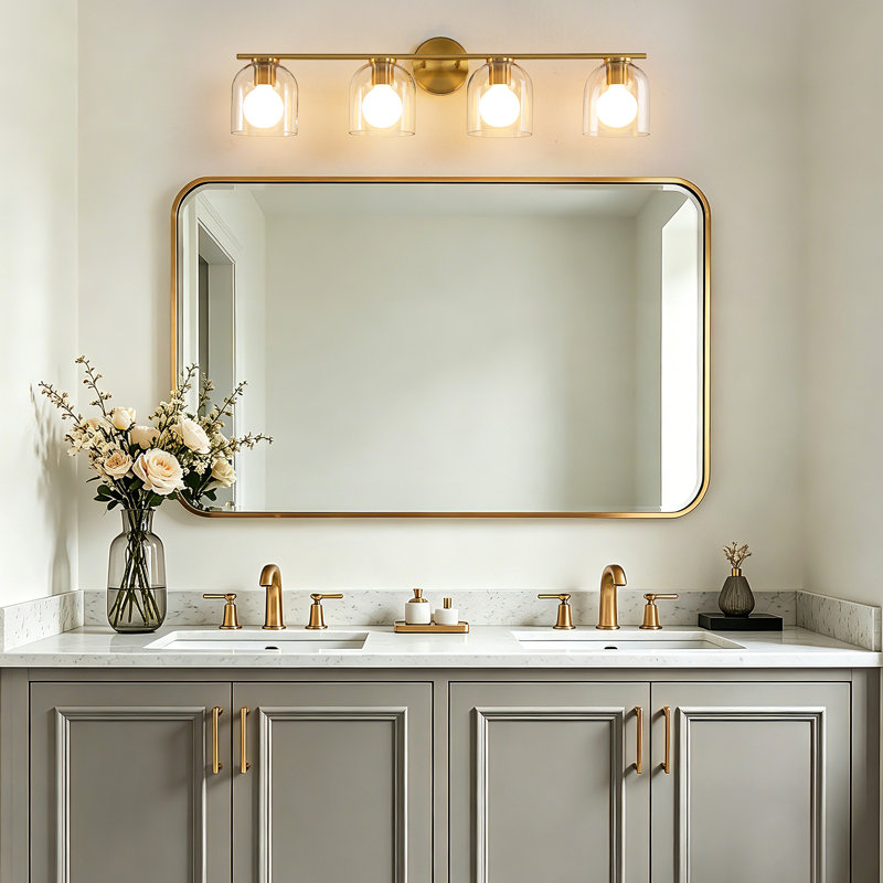 Éclairage pour salle de bain 4 lumières à intensité variable en aluminium, Or brossé