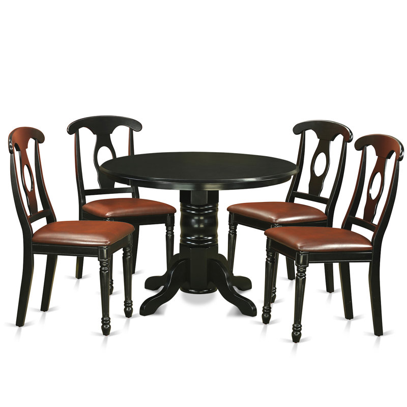 5 Piece Modern Dining Table Set Includes a Round Kitchen Table with Pedestal and 4 Faux Leather Kitchen Dining Chairs, Black