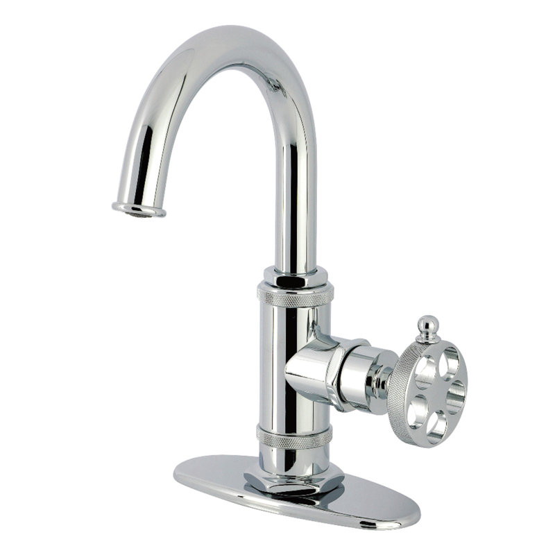 Kingston Brass Wendell Single-Handle 1-Hole Deck Mount Bathroom Faucet with Knurled Handle and Push Pop-Up Drain
