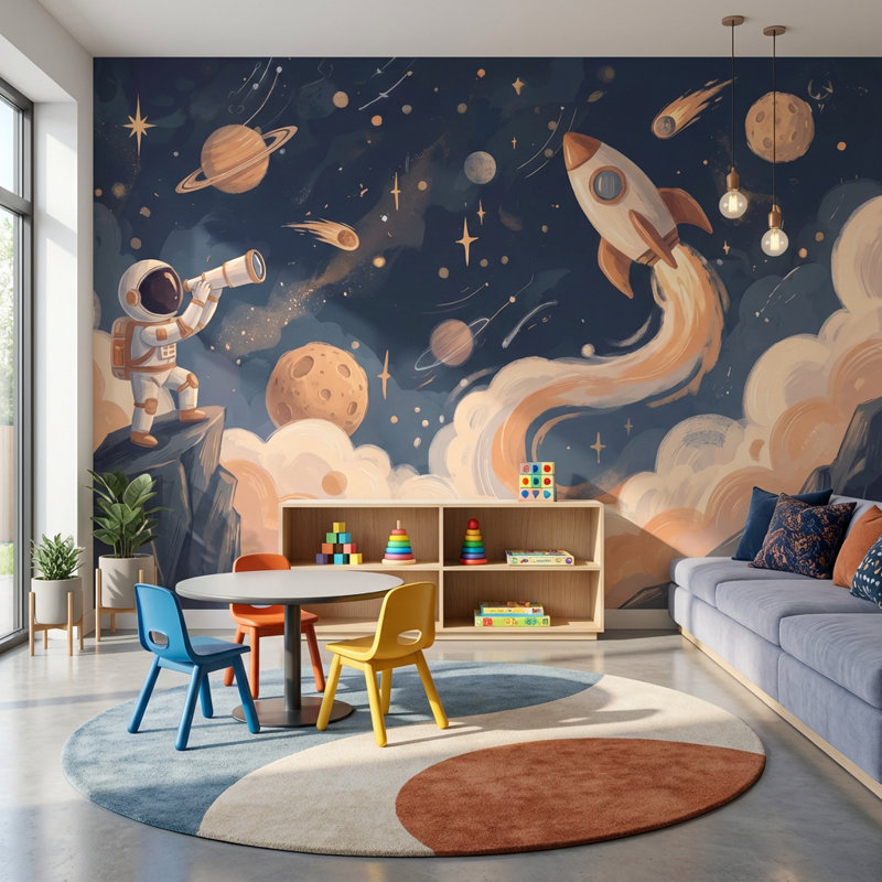 Papier peint astronaute Astronaut Adventure, Non tissé non collé, 140 po x 108 po