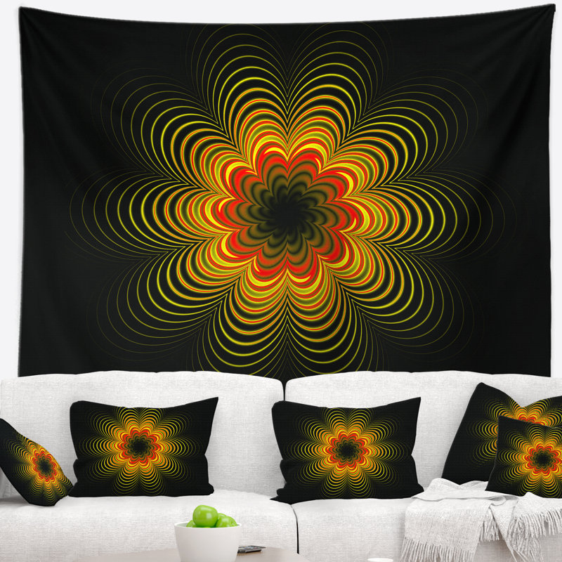 Tapisserie florale psychédélique florale jaune, H 50 po x l 60 po