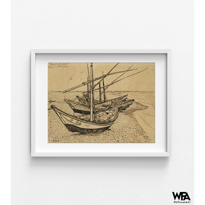 «Boat On The Beach At Saintes-Maries-De-La-Mer» par Vincent Van Gogh, impression de croquis de Van Gogh, H 42 po x l 56 po