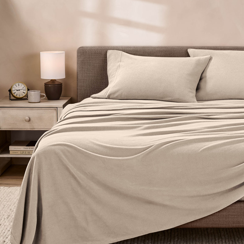 Premium Ultra Soft Polar Fleece Sheet Set, Sand, Queen With 2 Pillowcase