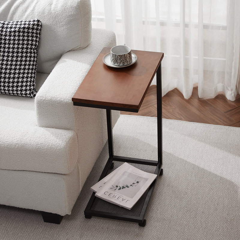 Ahzir Side Table with Storage, Dark Brown Wood