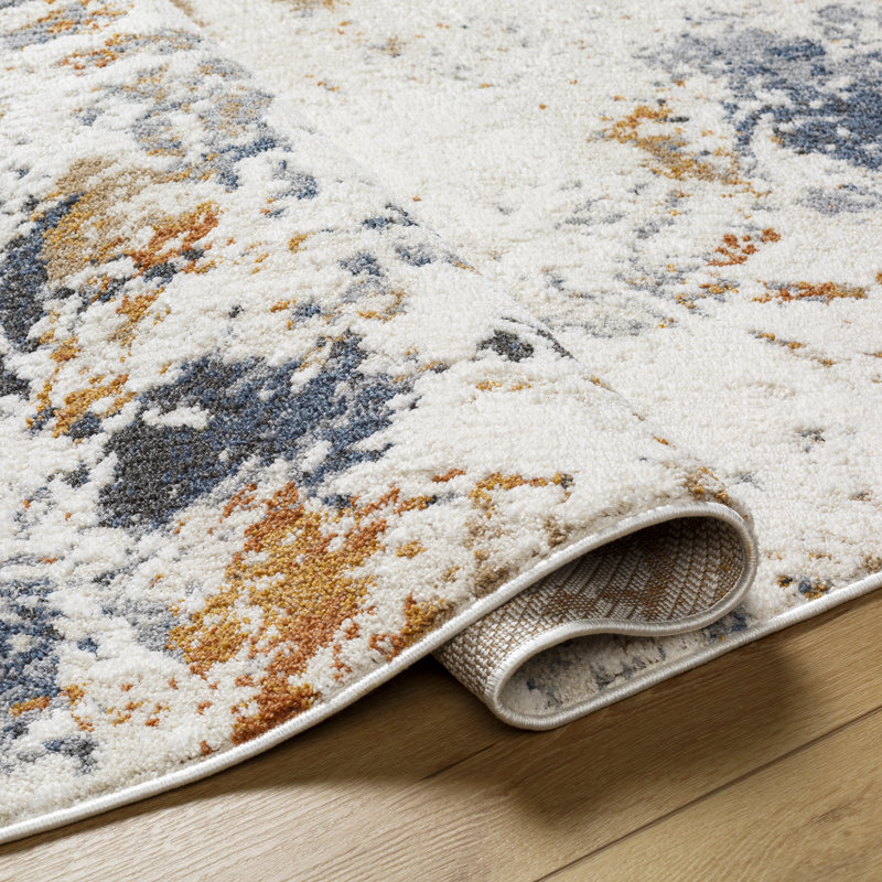 Rectangle Ewarton Abstract Machine Woven Polyester Area Rug in Orange/Blue, Rectangle 5'3" x 7'