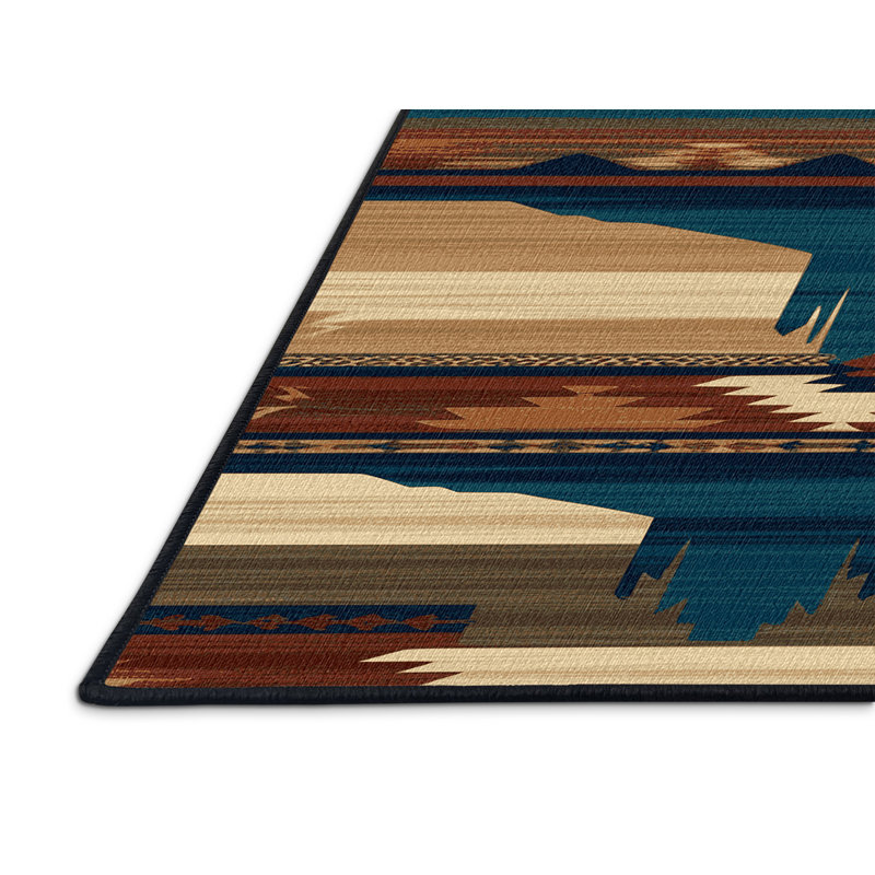 Washable Mesa and Butte Southwestern Area Rug, Square 4'