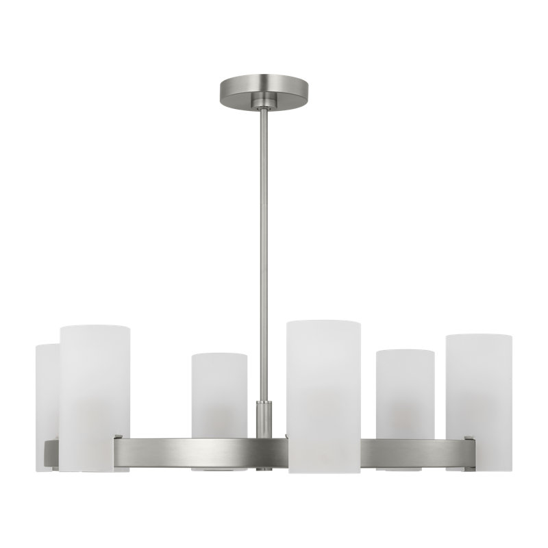 Rhode Brushed Steel 6-Light Chandelier with Etched Glass Shades