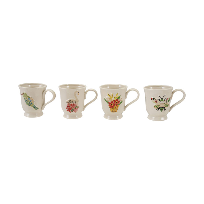 Stoneware Footed Mug W/ Flora