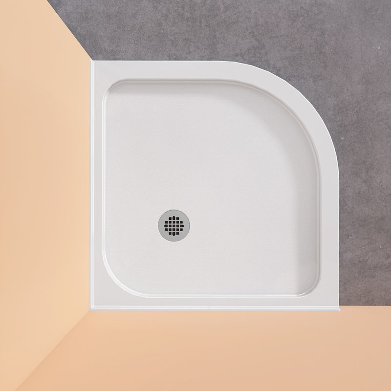 Acrylic Shower Pan 36" W X 36" D Sector Round Corner Drain RV Shower Base in Gloss White