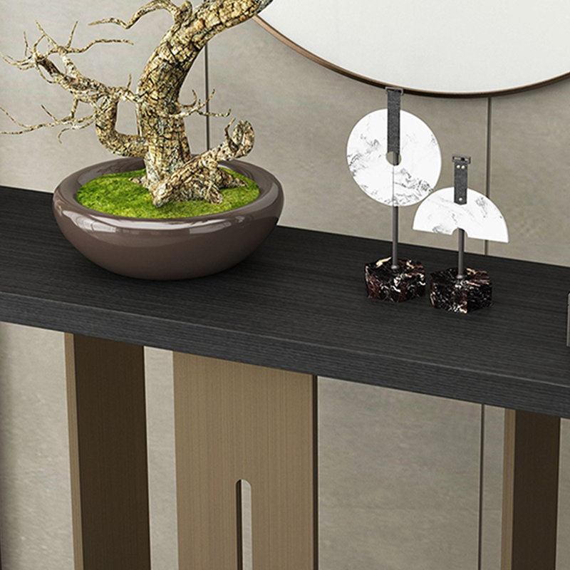Nouvelle table d'entrée de style chinois, Noir, H 33,5 po x l 55,1 po x P 13,8 po, Bronze