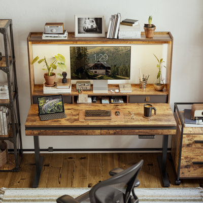 Schlosser 55'' W Height Adjustable Rectangle Standing Desk with Hutch