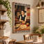 Art mural en toile tendue avec four de brique et chats-1895744042