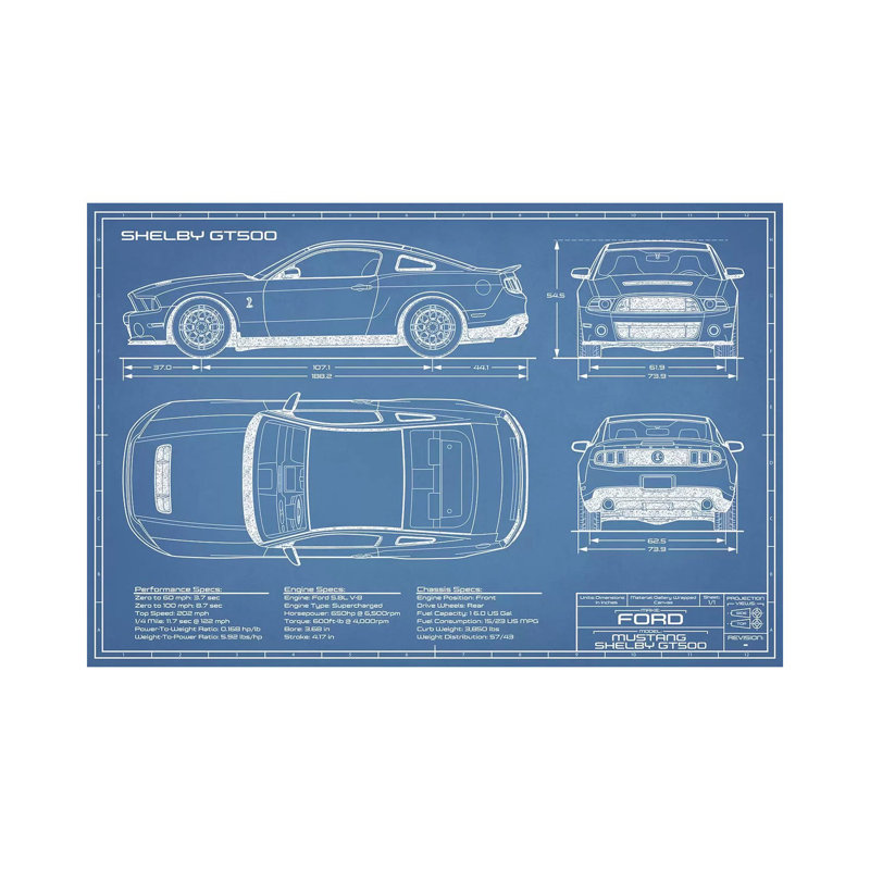Shelby GT500 (2013-2014), impression sur toile tendue, H 18 po x l 26 po x P 1,5 po